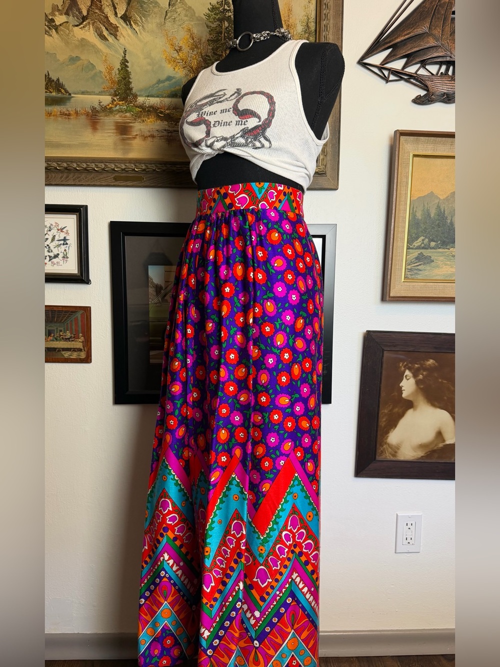 Vintage 1960s/70s Alex Colman California Mod Print Maxi Skirt XS 24" Waist - Picture 7 of 15